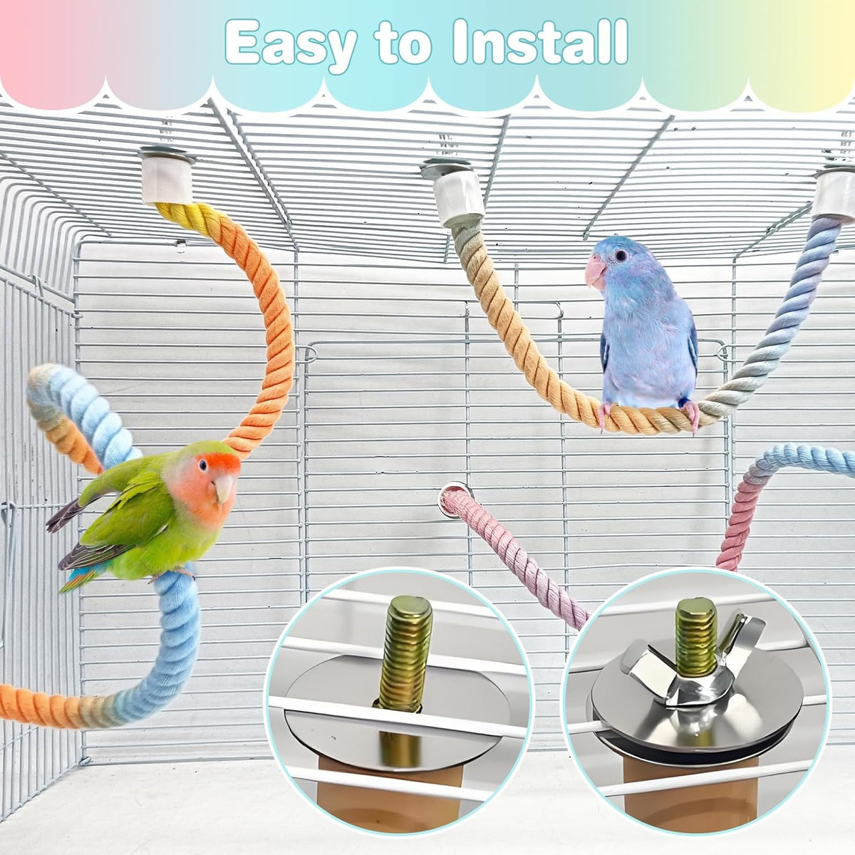 BNOSDM 3 Pcs Bird Rope Perches Gradient Colorful Bendable Climbing Rope Ladders Swings Toy Parakeet