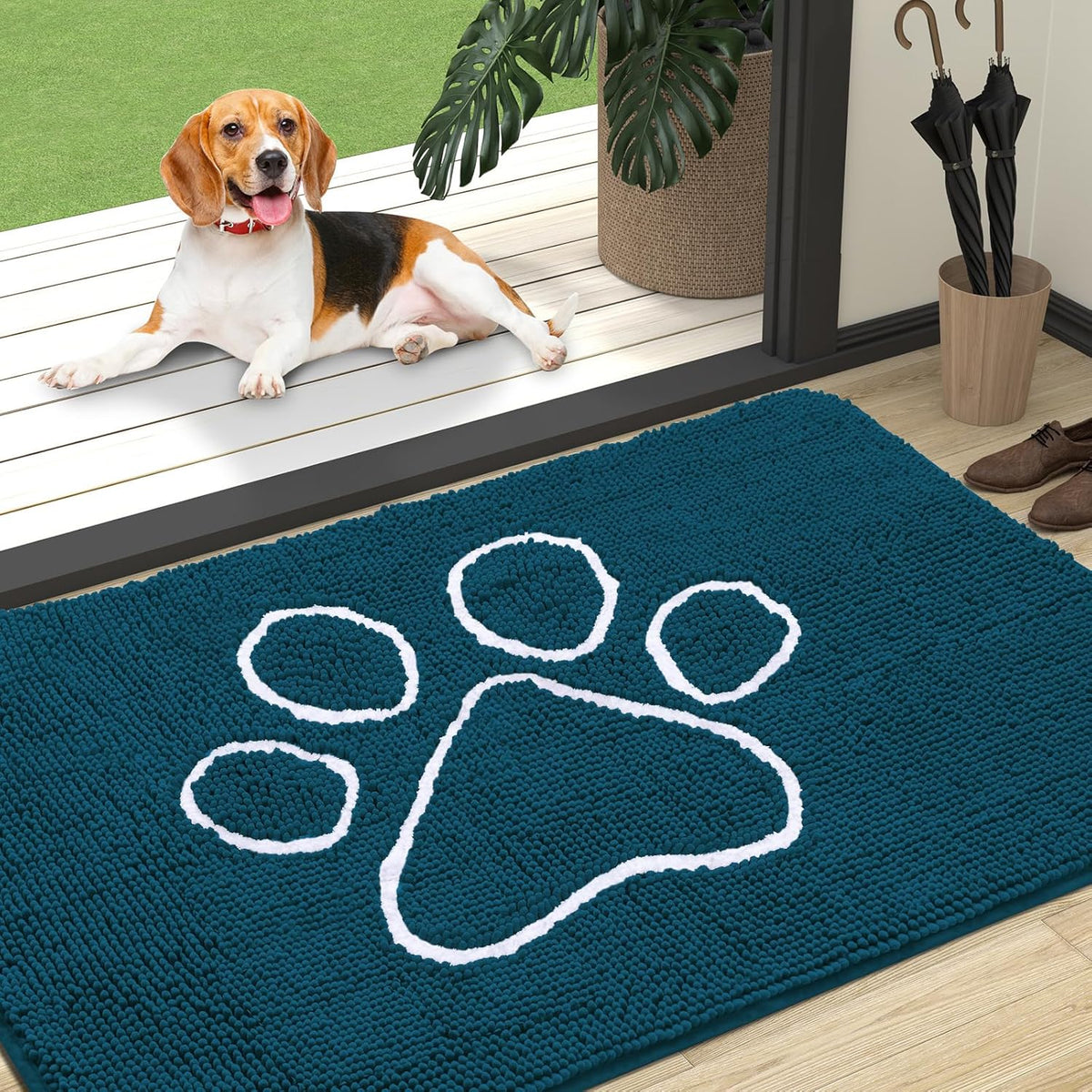 OLANLY Door Mat for Muddy Dog Paws 47x32, Absorbent Chenille Mud Doormat with Paw Print Design