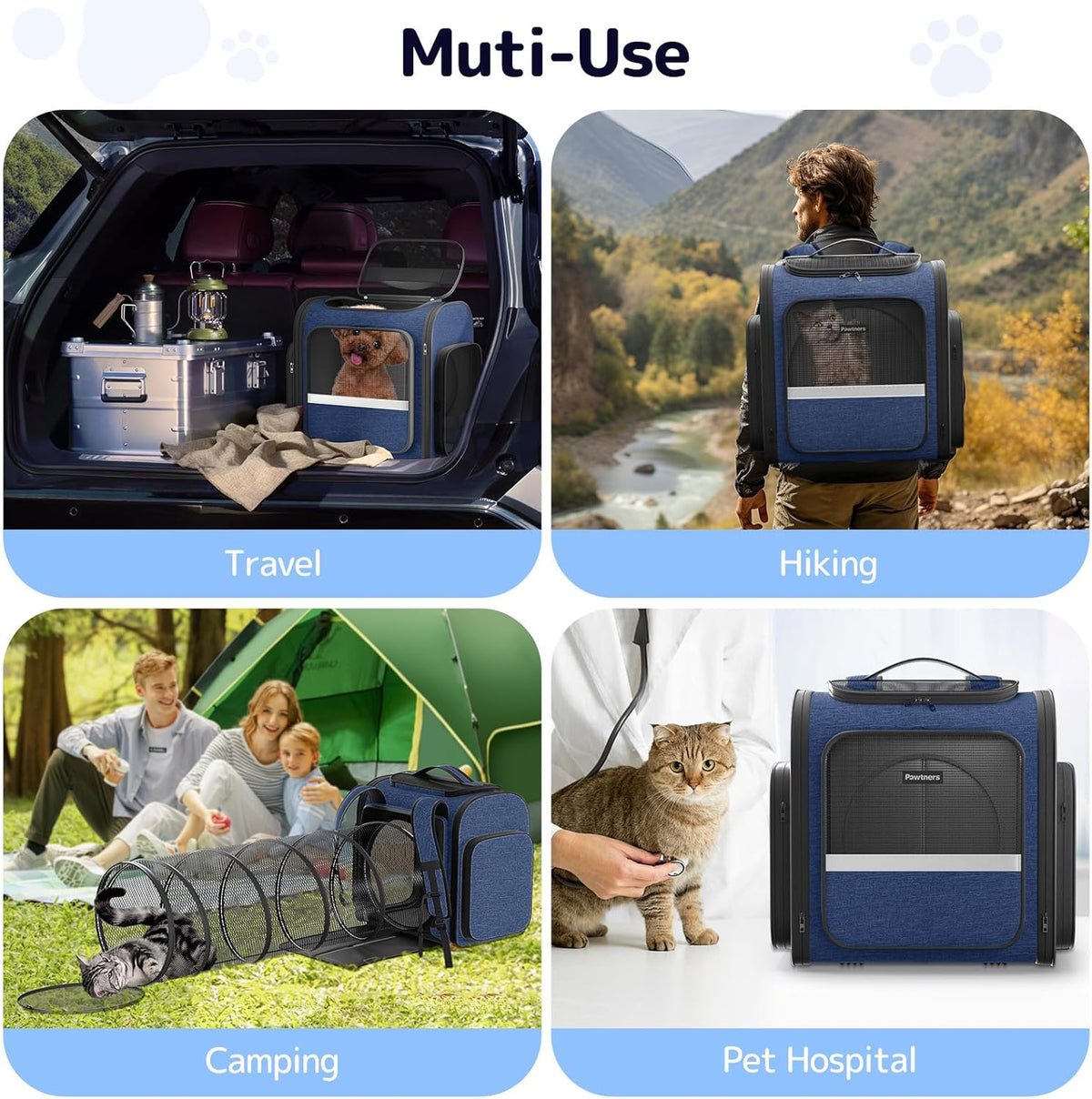 Pawtners Cat Carrier Backpacks Expandable Pet Backpack with Breathable Mesh, Pet Carrier Backpack