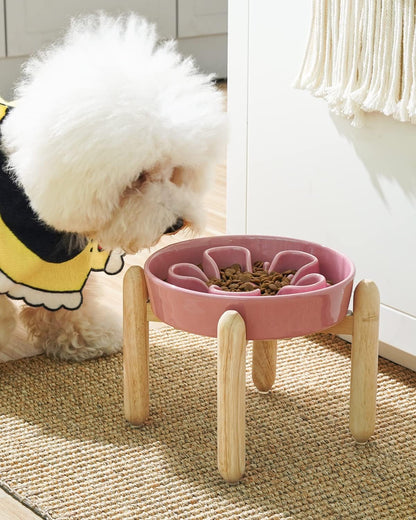 LE TAUCI Ceramic Slow Feed Dog Bowls, Elevated for Small and Medium Breed Dogs, Anti-Gulping Pet