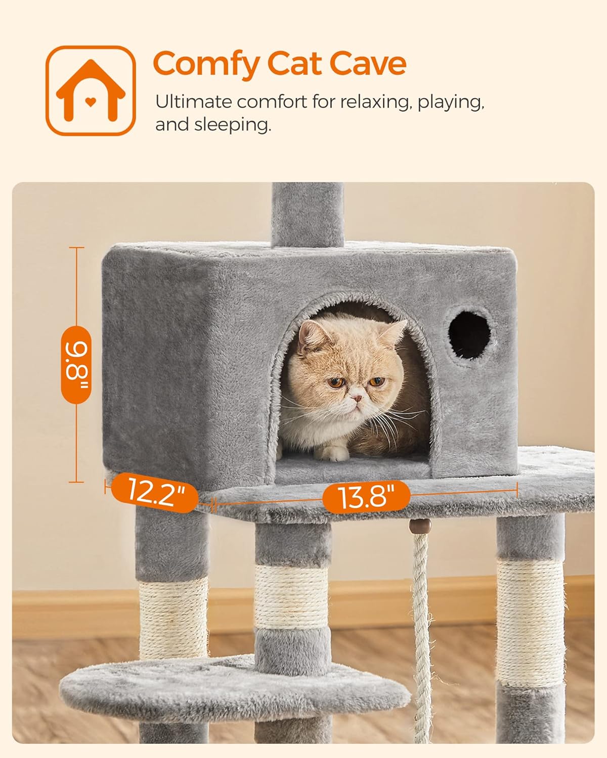 FEANDREA Cat Tree, Cat Tower for Indoor Cats, 56.3-Inch Cat Condo with Scratching Posts, Hammock
