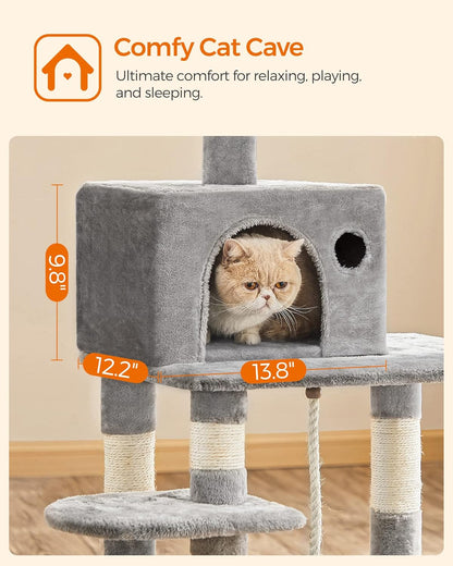 FEANDREA Cat Tree, Cat Tower for Indoor Cats, 56.3-Inch Cat Condo with Scratching Posts, Hammock