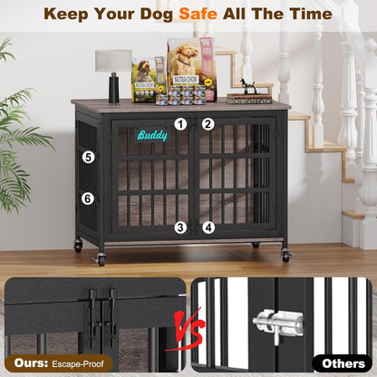 EasyCom 41"/33"/27" Dog Crate Furniture with Name Tag, Heavy Duty Dog Kennel Indoor for Medium