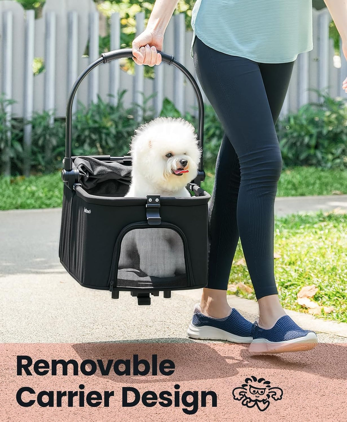4 Wheels Pet Stroller, Dog Stroller for Small/Medium Dogs and Cats up to 33 lbs, One-Click Fold &