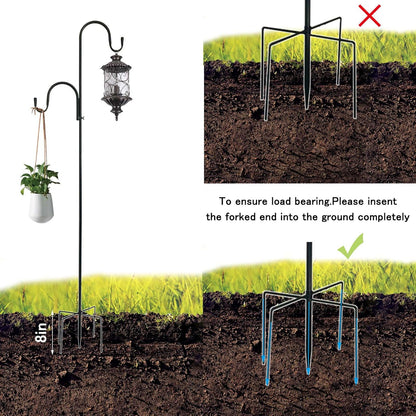 MIPON 2 Pack 78 Inch Double Shepherds Hooks for Outdoor Bird Feeder,Hanging Plants,Solar