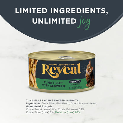 Reveal Natural Wet Cat Food, 24 Count, Grain Free, Limited Ingredient Canned Food for Cats, Tuna