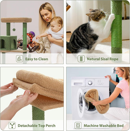 PETEPELA 56.3'' Tall Cat Tree for Indoor Cats, Cactus Cat Tower with Super Large Hammock