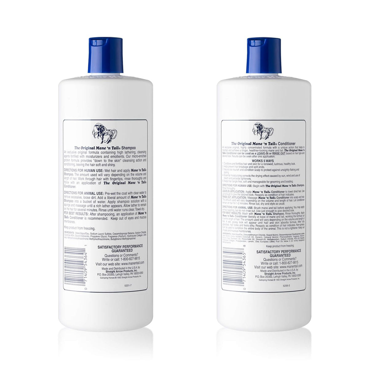 Mane 'N Tail Shampoo & Conditioner Combo Set (32 oz Each) For Horses and Humans For A "Down to the