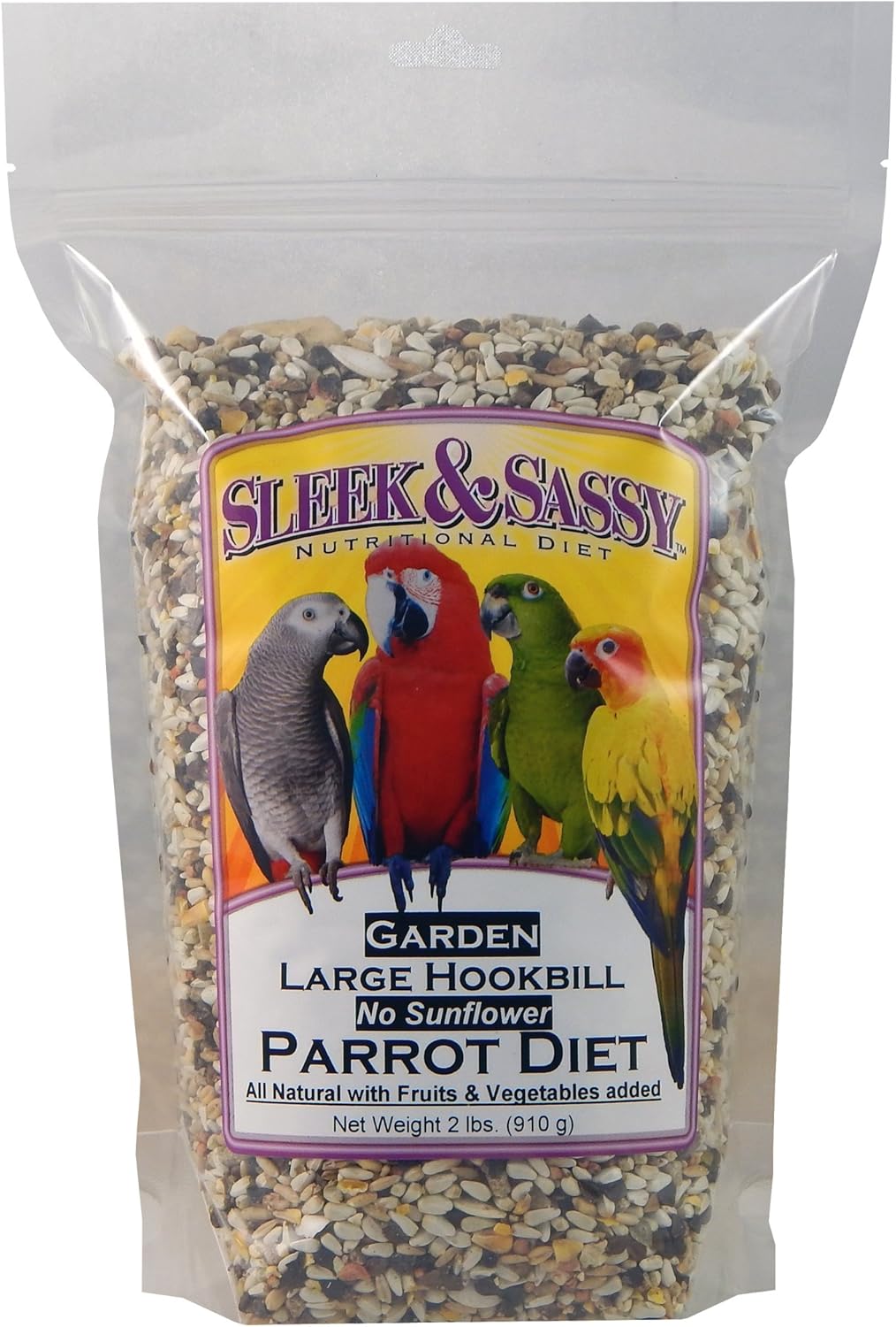 SLEEK & SASSY Garden Large Hookbill No Sunflower Parrot Food for Large Conures, Amazons, African