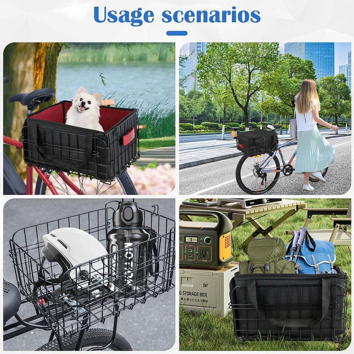 Bike Basket Rear, Folding Bicycle Basket with Removable Waterproof Liner Bag, Rear Bike Cargo Rack
