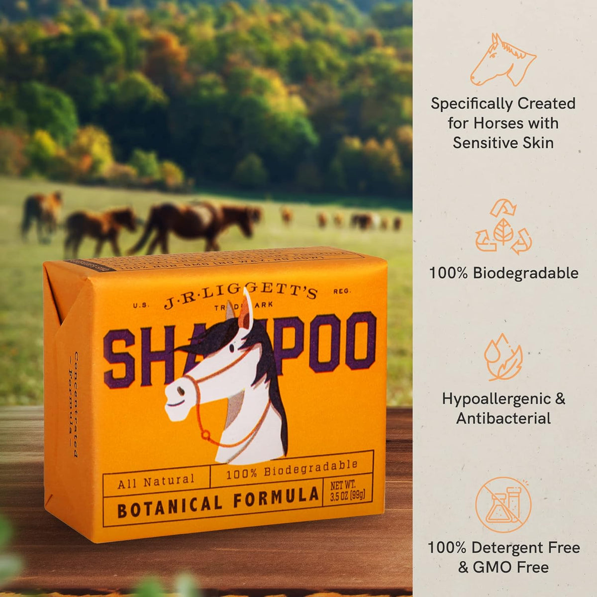 JR Liggett’s Botanical Horse Shampoo Bar for Sensitive Skin - 100% Detergent Free, Non-GMO &