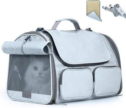 FUKUMARU Cat Carrier, Soft-Sided Small Dog Carrier, Large Cat Travel Bag with 4 Mesh Windows, Under