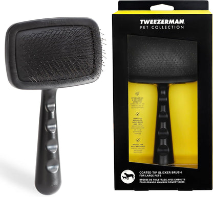Tweezerman Dog and Cat Slicker Brush for Large Pets, Grooming Brush with Coated Bristles to Prevent