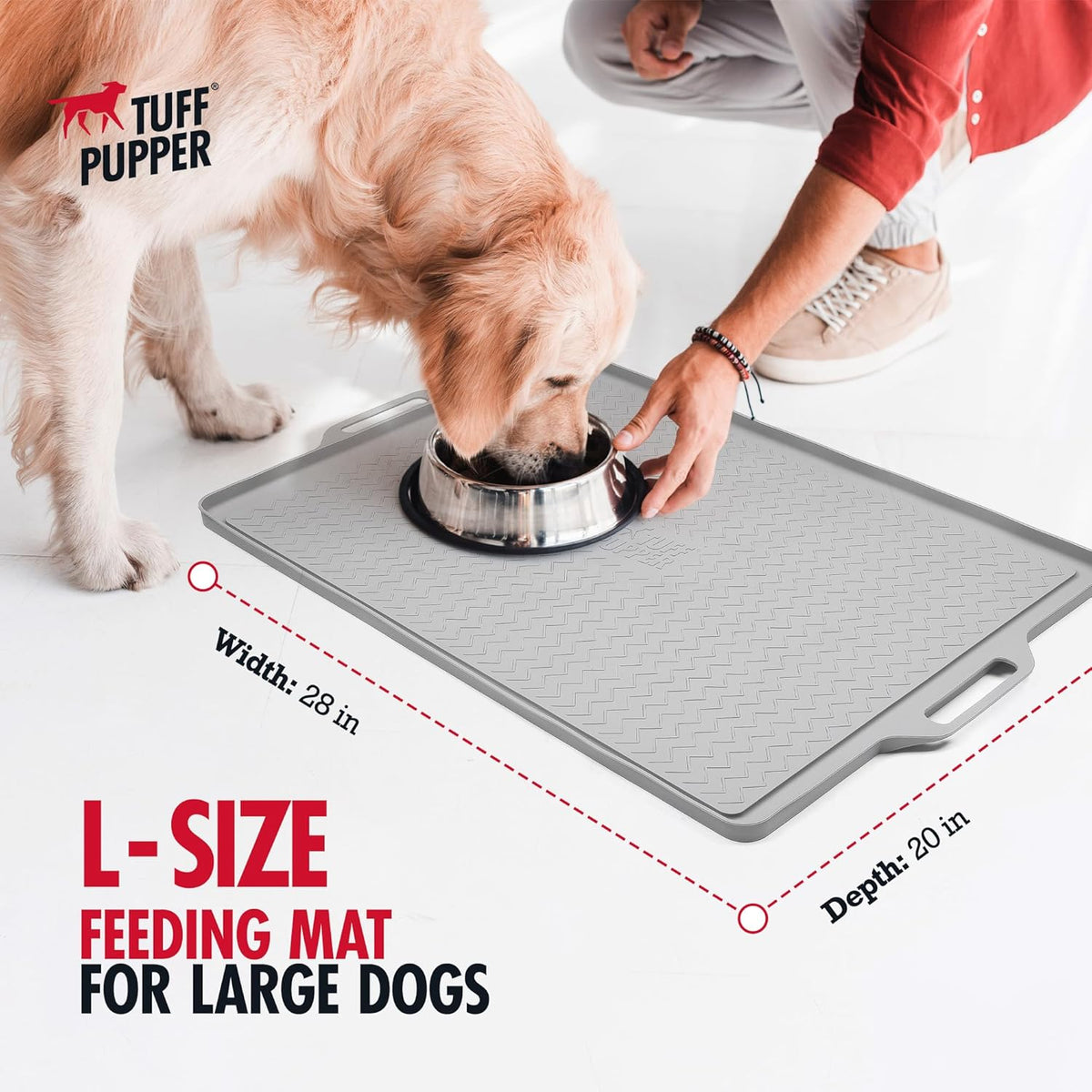 Tuff Pupper 28x20 Large Dog Feeding Mat for Food and Water | Dog Food Mats for Floors | Waterproof