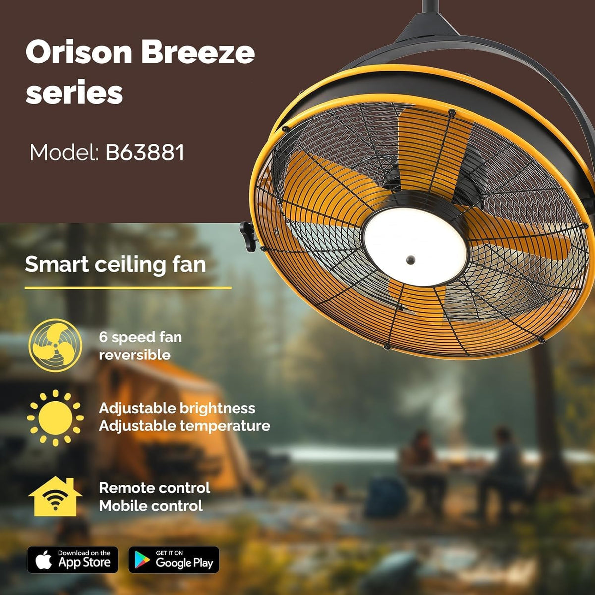 Orison 24.8'' Waterproof Outdoor Ceiling Fan, 6 Speed Ceiling Mounted Plug-In Cord Garage Fan with