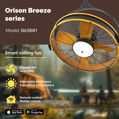 Orison 24.8'' Waterproof Outdoor Ceiling Fan, 6 Speed Ceiling Mounted Plug-In Cord Garage Fan with