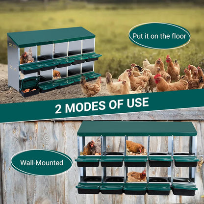 Chicken Nesting Box, 10 Hole 2 Layer Hen Nest Boxes, Roll Away Eggs Laying Boxes,Cleanable Pull Out