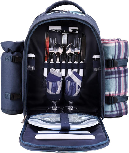 Apollo Walker Picnic Backpack Bag for 2 Person with Cooler Compartment, Detachable Bottle/Wine