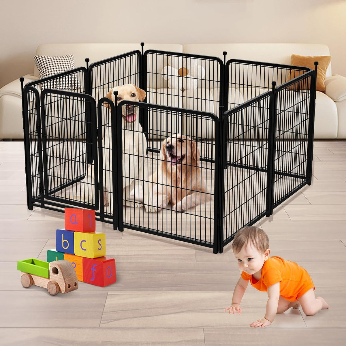 56 in(H) Decorative Garden Fence Panels, Wide Door Low Threshold, Dog Fence Outdoor for Yard. 10