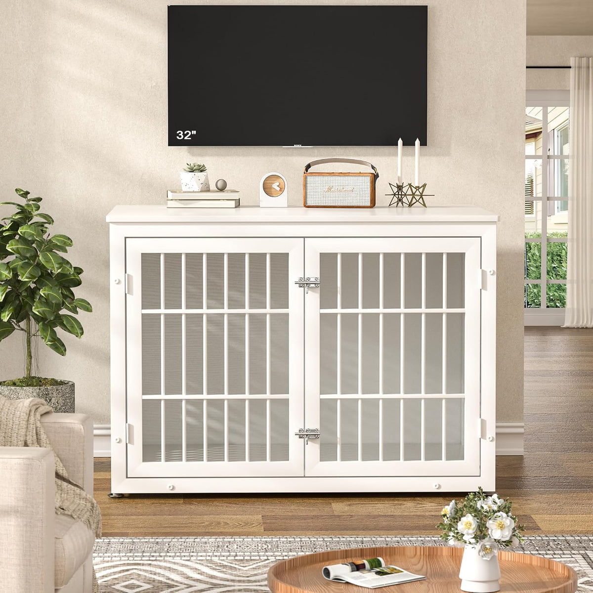 42" Heavy Duty Dog Crate Furniture for Large and Medium Dogs, Enclosed Design Wooden Metal Kennel