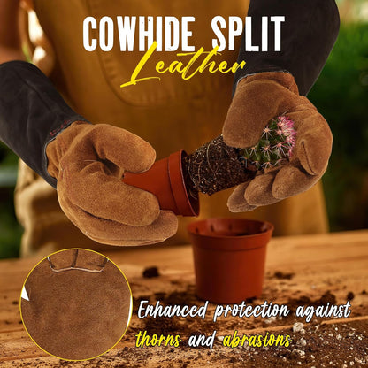 HANDLANDY Leather Gardening Gloves for Men & Women, Rose Pruning Thorn Proof Garden Glove, Long