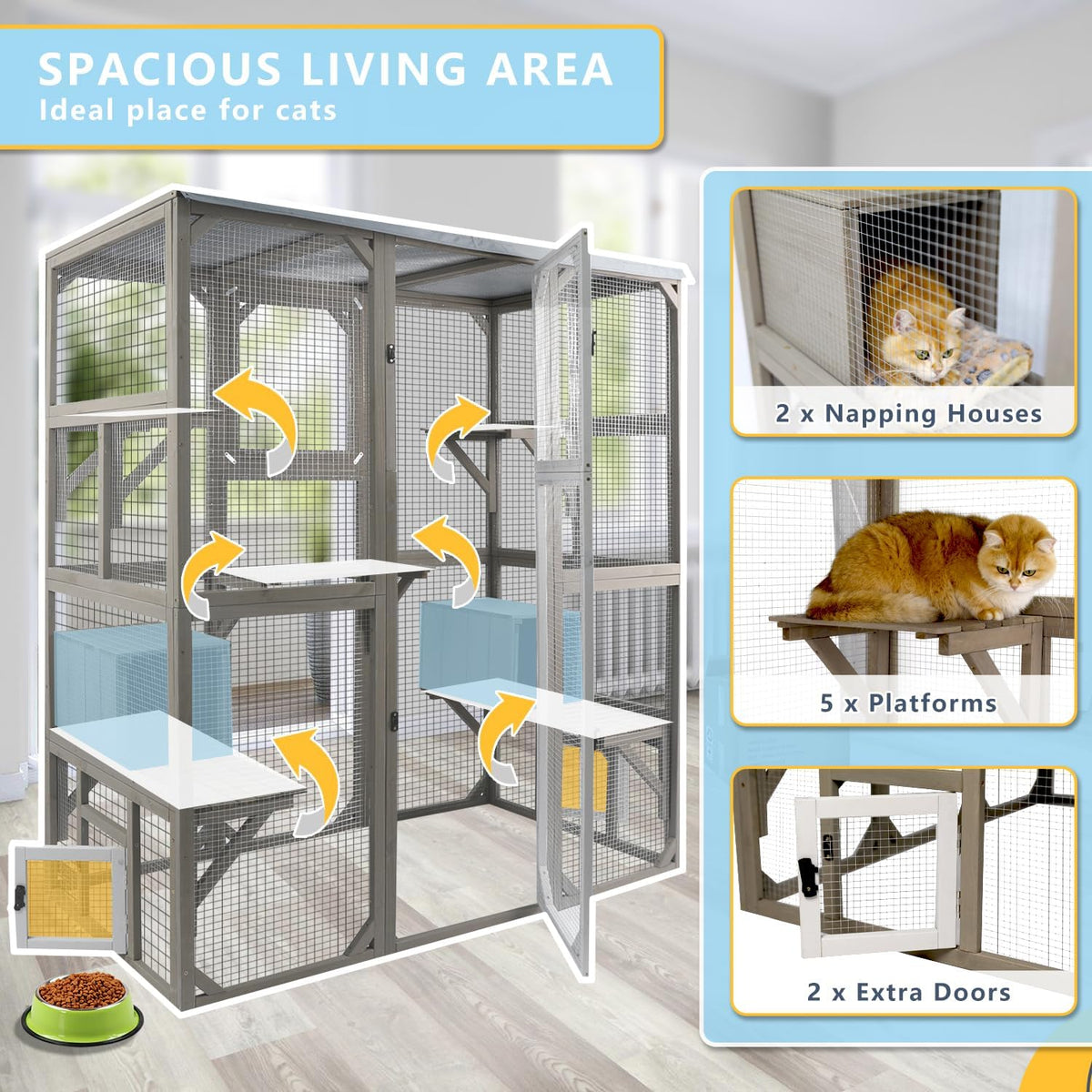 Catio Outdoor Cat Enclosure Large Window Cat House Walk in Kitty Cage with Multi-Level Platforms