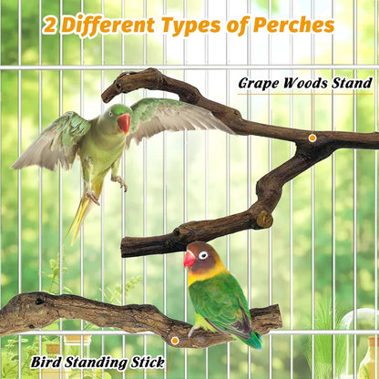 kathson 3pcs Natural Parrot Perch for Cage Wooden Bird Perches Grape Bird Stick Parakeet Climbing