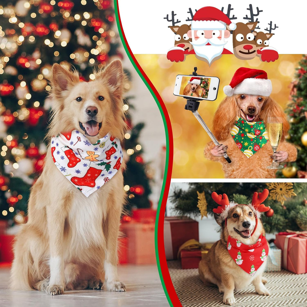 Abbylike 50 Pcs Christmas Dog Bandanas Bulk Xmas Bandanas for Dogs Triangle Kerchief Bibs Scarf Set
