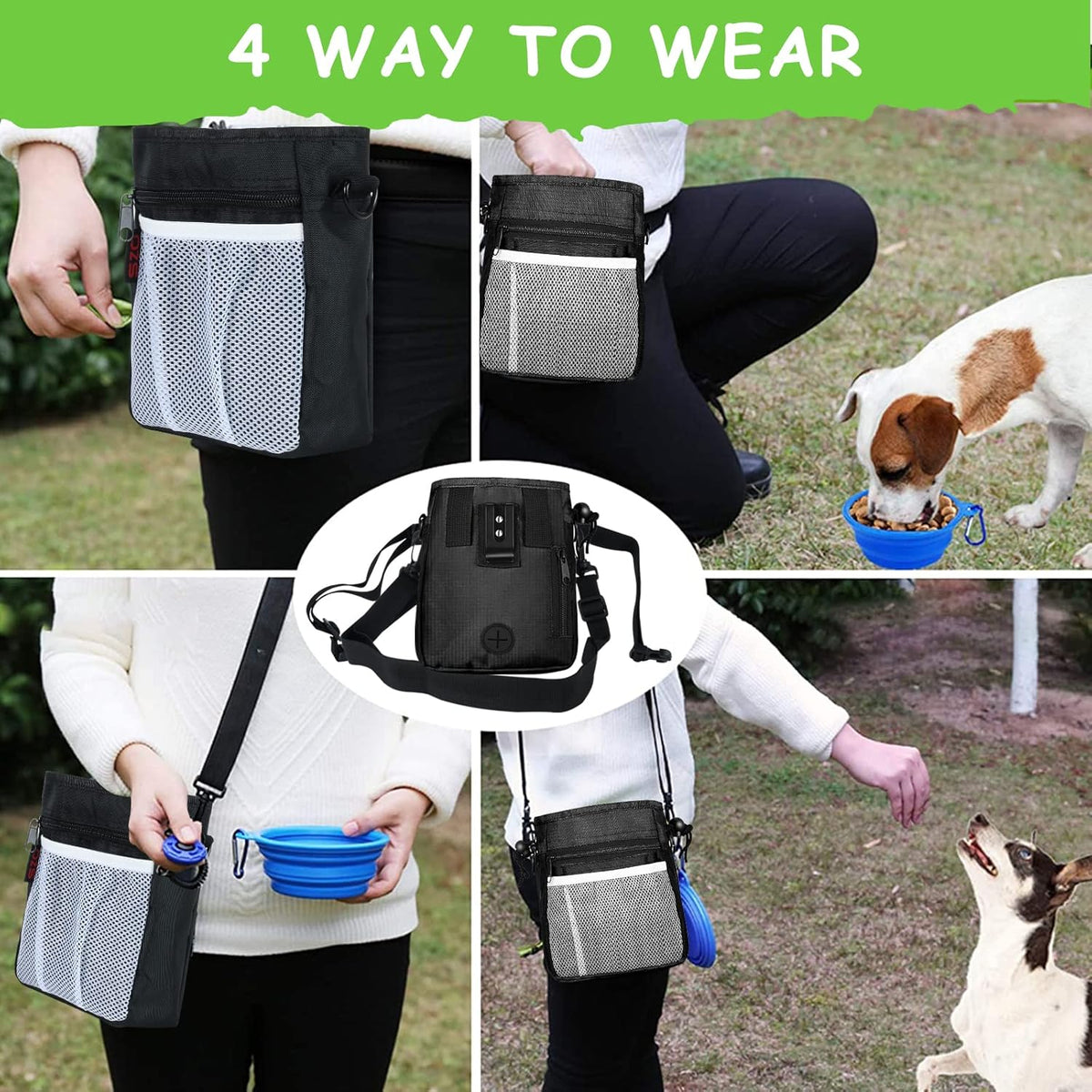 Dog Treat Pouch - 3 Ways to Wear Treat Pouches for Pet Training and 2 Pieces Clicker Taining for