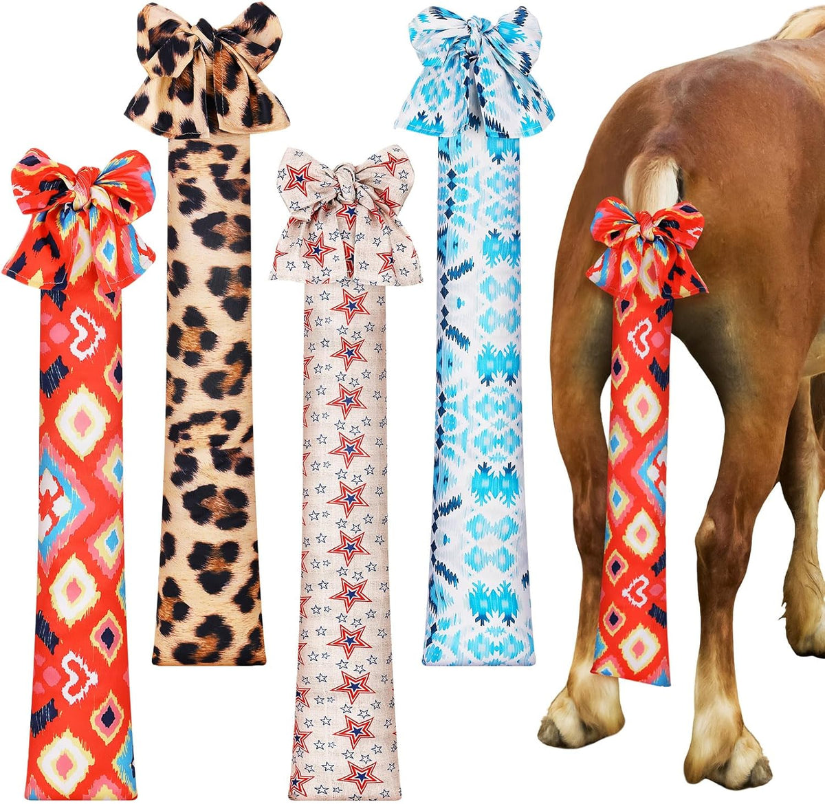 4 Pcs Horse Tail Bag Stretchy 22" Breathable with 2 Strands to Keep Clean and Protected Grooming