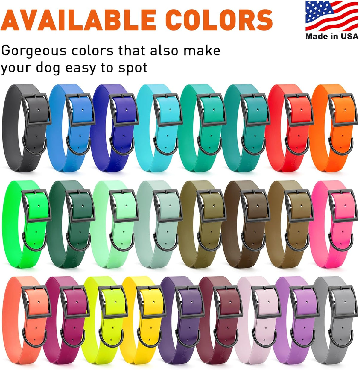 Dogline Biothane Waterproof Dog Collar Strong Coated Nylon Webbing with Black Hardware Odor- Proof