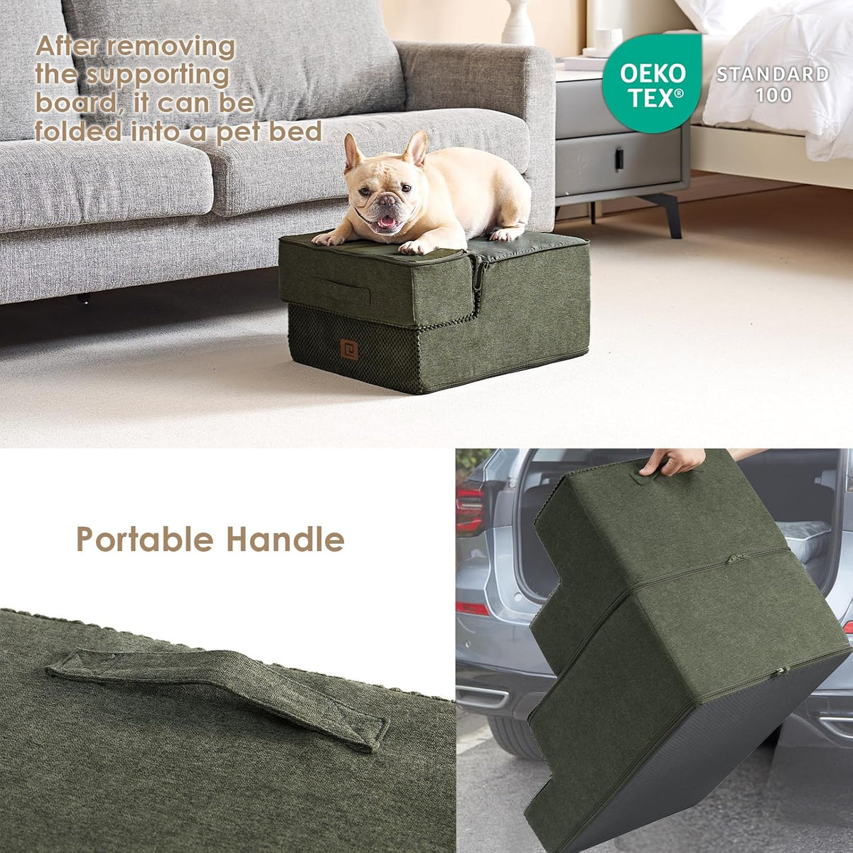 EHEYCIGA Dog Stairs for Small Dogs 13.5" H, 3-Step Dog Steps for Couch Sofa and Chair, Pet Steps