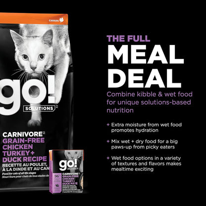 Go! Solutions Carnivore, Grain-Free, Protein Rich Dry Cat Food, Chicken, Turkey and Duck Recipe, 16