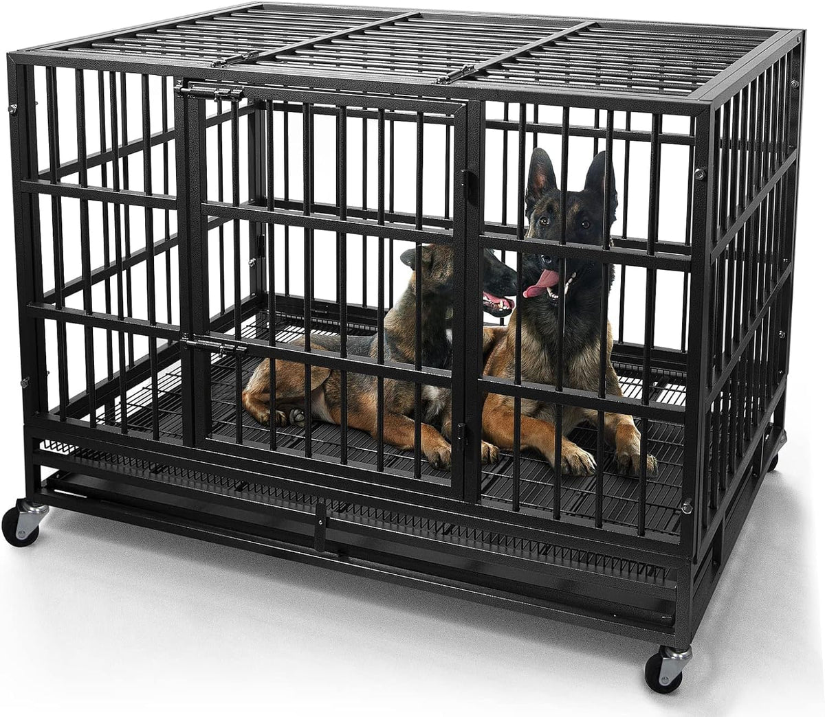 Oranland 48/38 Inch Heavy Duty Indestructible Dog Crate Cage Kennel with Wheels, High Anxiety Dog