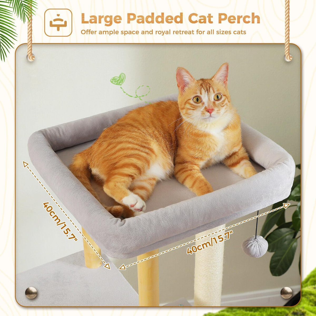 PAWZ Road Large Cat Tree, 53 Inches Modern Wooden Cat Tower for Indoor Cats, Multi-Level Cat Condos