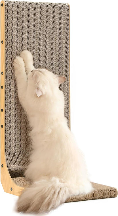 FUKUMARU Cat Scratcher, 32.7 Inch L Shape Cat Scratch Pad Wall Mounted, Cat Scratching Cardboard