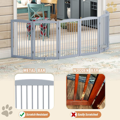Freestanding Pet Gate for Dogs, Indoor Wooden Foldable Dog Gate for House, Extra Wide, Pet Fence