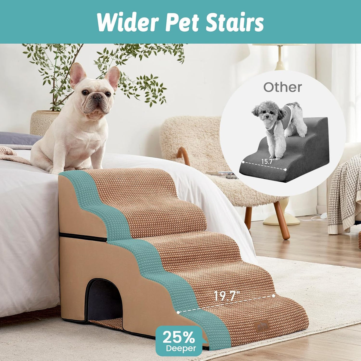 Extra Wide Dog Stairs with Tunnel, Detachable Large Pet Step for Small Medium Dog, Puppy or Cat