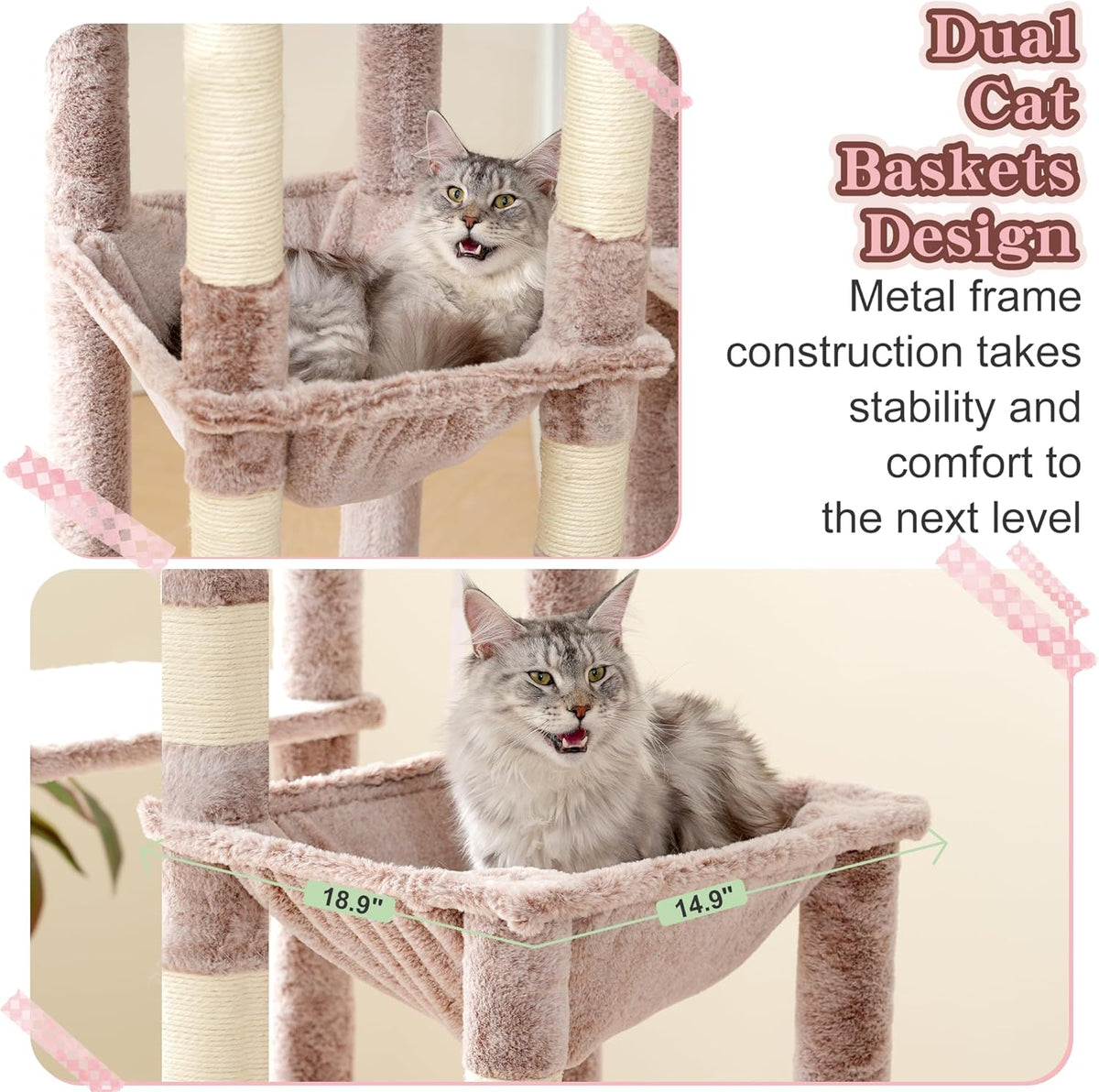 Heybly Heavy Duty Cat Tree, 71-Inch Tall Tower for Large Maine Coon with Extra-Large Baseboard, Cat
