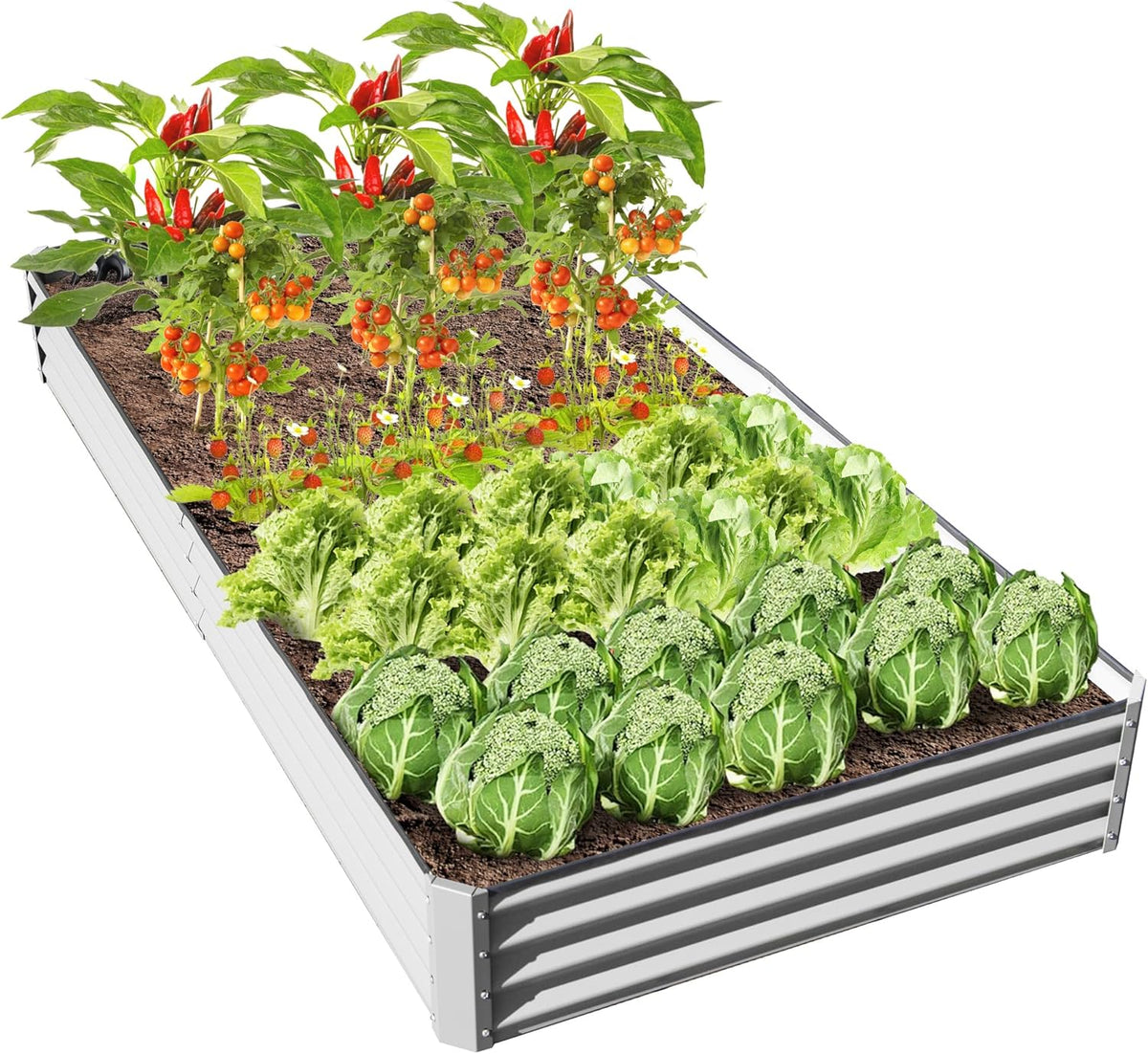 Domi Galvanized Raised Garden Bed, 8x4x1Ft Thickening Metal Planter Box for Vegetables Bottomless