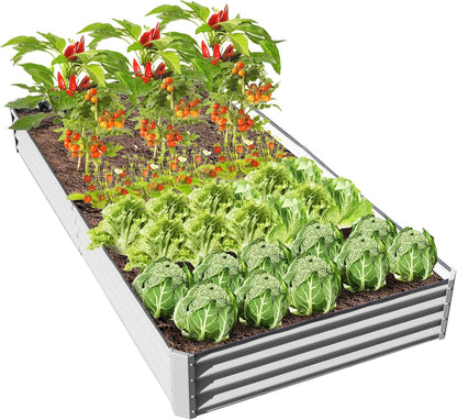 Domi Galvanized Raised Garden Bed, 8x4x1Ft Thickening Metal Planter Box for Vegetables Bottomless