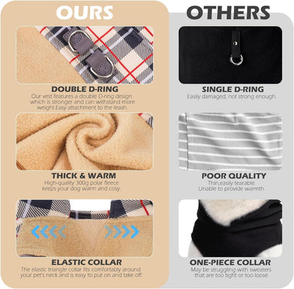 EXPAWLORER Fleece Dog Sweater for Small Medium Dogs - Classic Plaid Jacket, Doggie Winter Coat Vest