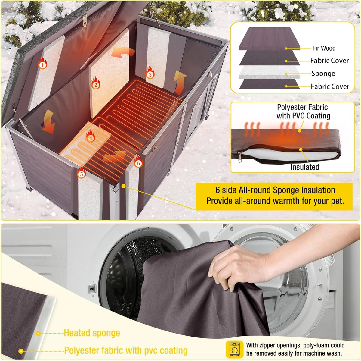 Aivituvin Dog House Insulated Outdoor Dog Kennel with Heated Liner for Winter 59" Extra Large