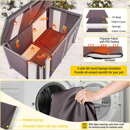 Aivituvin Dog House Insulated Outdoor Dog Kennel with Heated Liner for Winter 59" Extra Large