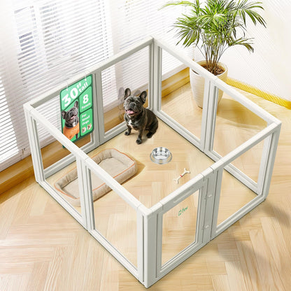 FXW AuraSpace Acrylic Indoor Unleashed Dog Playpen for Small and Medium Dogs, 30 Inch, 8 Panels
