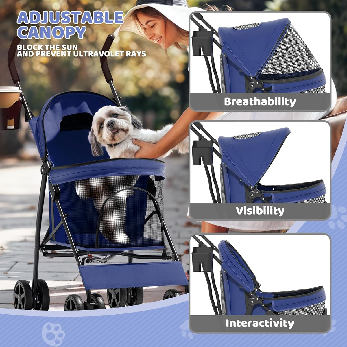 Magshion Compact Pet Stroller for Small-Medium Dogs/Cats up to 22lbs, 4-Wheel Lightweight Umbrella