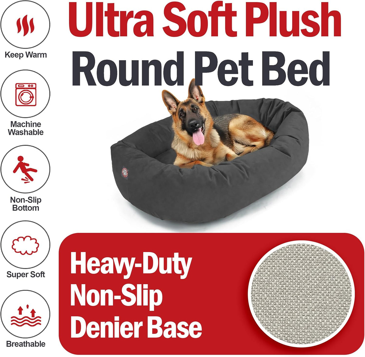 Majestic Pet 52 Inch Suede Shredded Memory Foam Mix Calming Extra Large Dog Bed Washable 52 x 35 x