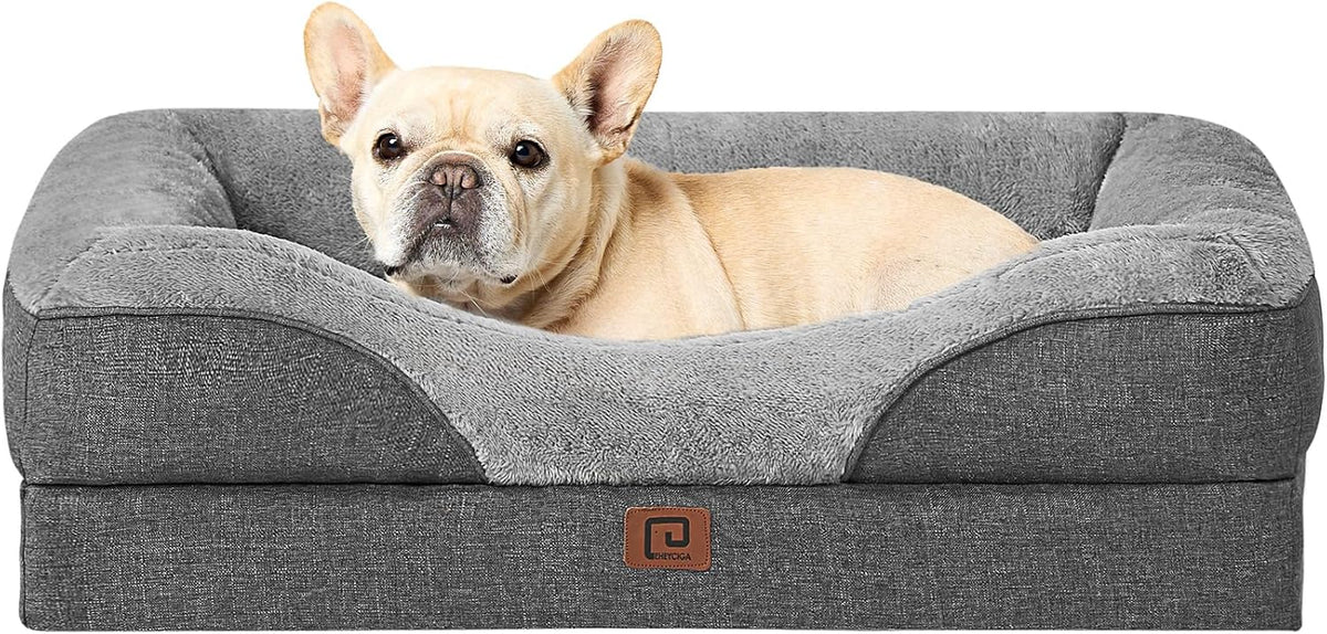 EHEYCIGA Memory Foam Dog Bed for Medium Size, Orthopedic Dog Sofa with Sides and Waterproof Liner