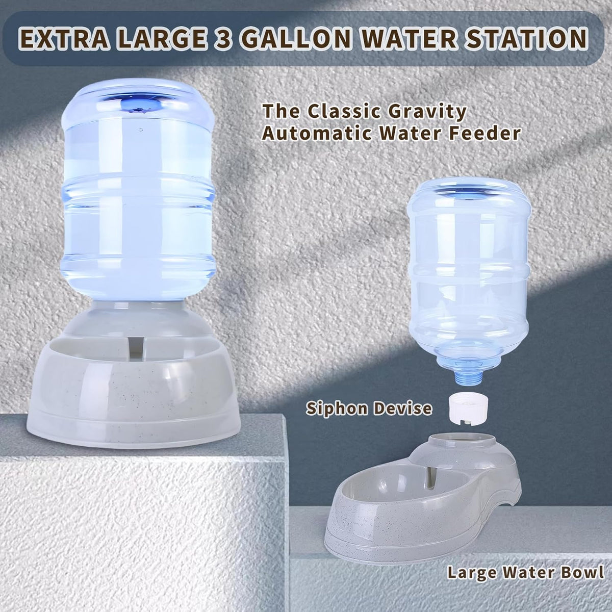 Large Dog Water Bowl Dispenser,3 Gallon/11L Gravity Automatic Pet Water Dispenser,Gravity Water