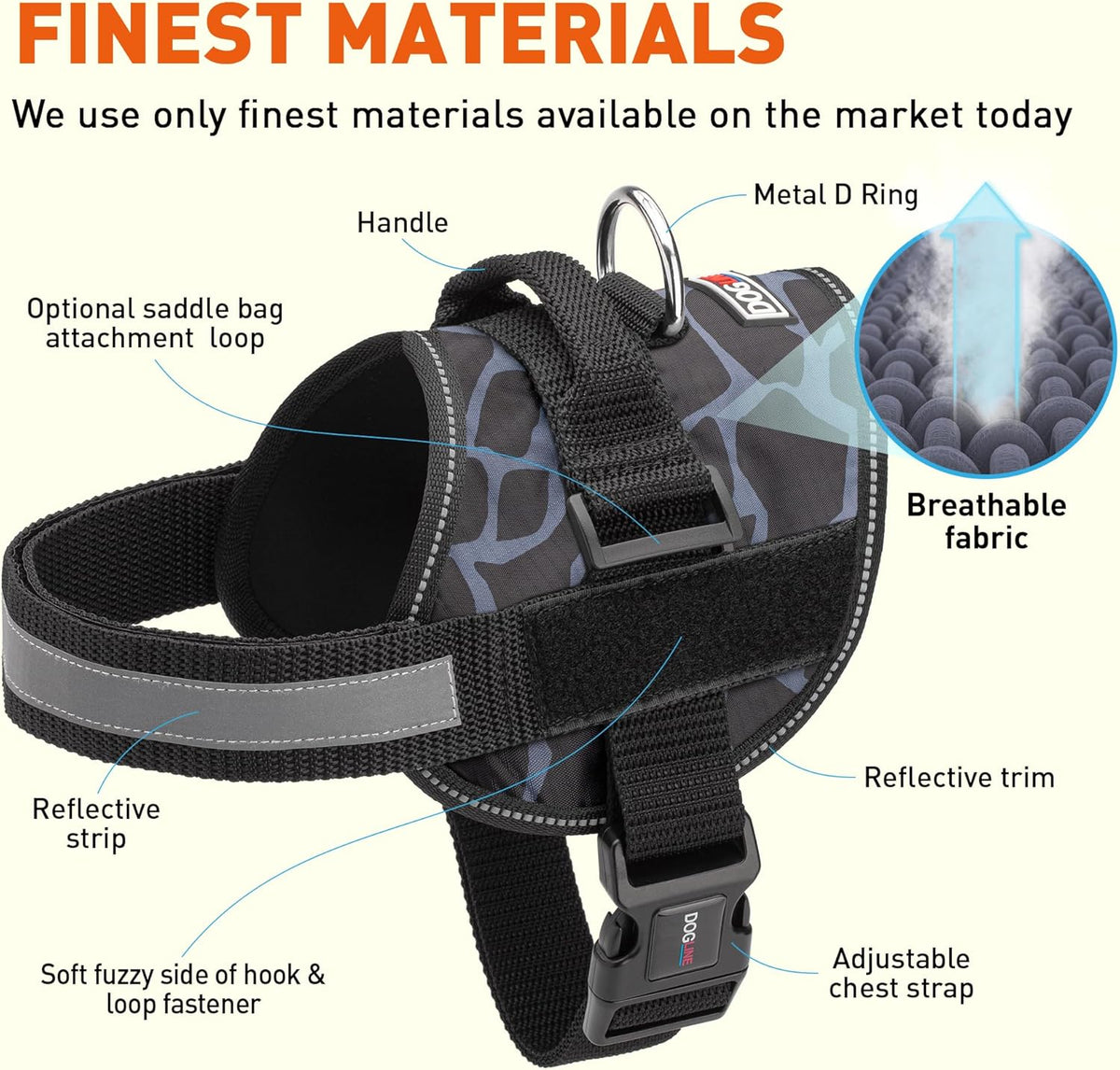 Dogline Dog Harness, Reflective No-Pull Adjustable Vest with Handle for Walking, Training